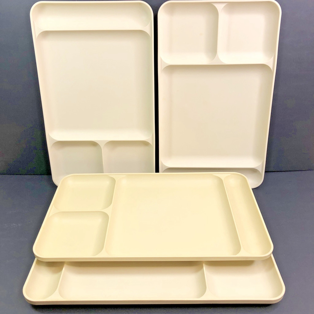 Vintage Lot Of 4 Tupperware Stackable Divided Lunch Trays 1535-6 Made In USA